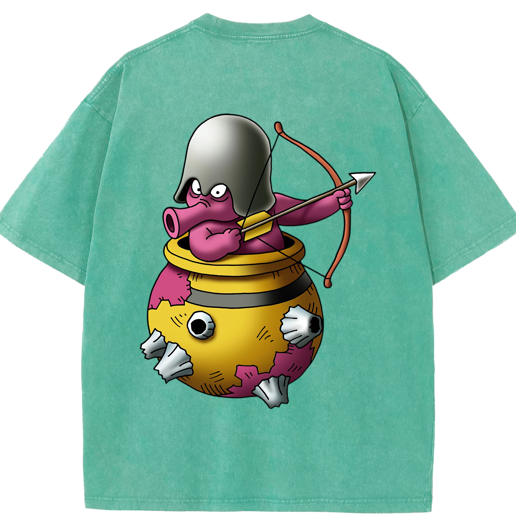 （画像用） ドラゴンクエスト Doragon Kuesuto Dragon Quest 綿100% ヴィンテージ風 半袖Tシャツ（背面プリント）